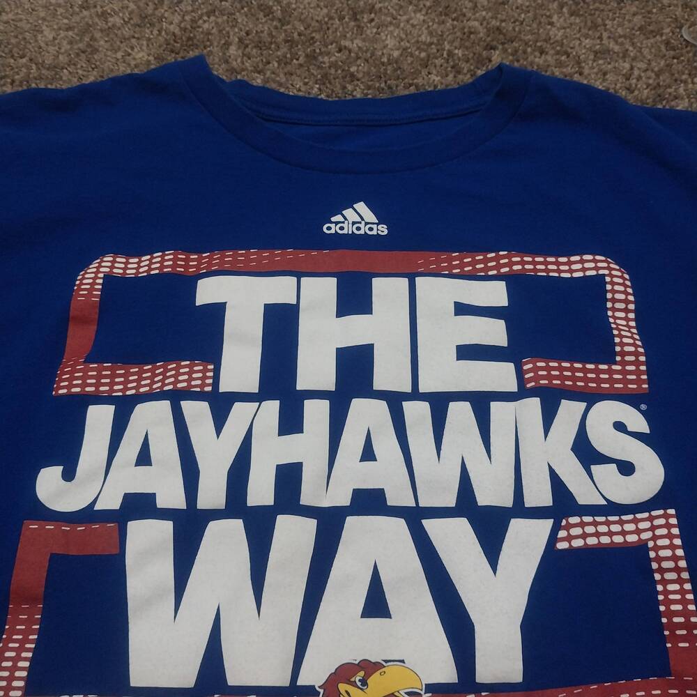 Adidas TShirt Mens Size Extra Large Blue Graphic Tee Jayhawks Way Crew Neck Spor